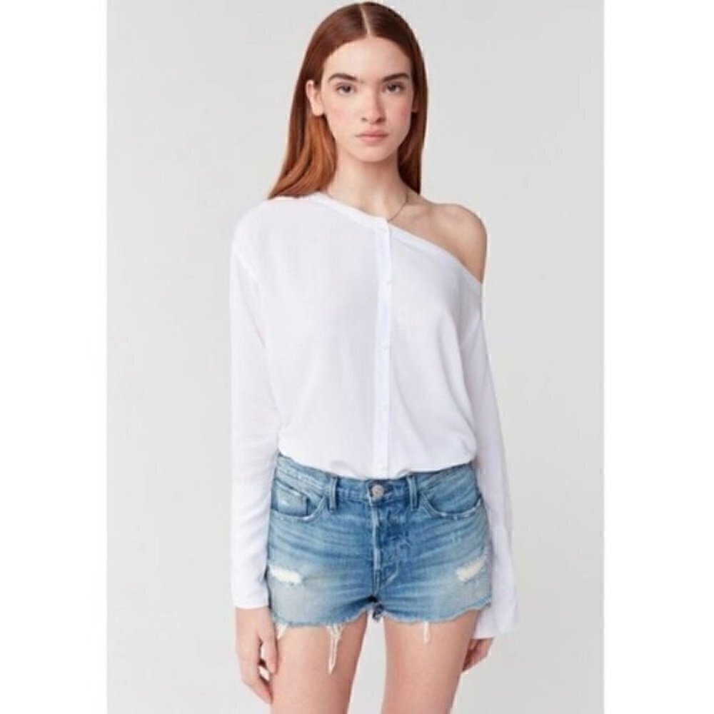3x1 Jean Shorts 27 W2 Mason Mid Rise Boyfriend Bleeker Button Medium Blue Italy